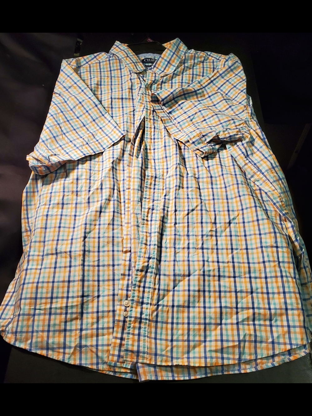 Chaps Short-Sleeve Plaid Button-Down Size 3xb Shirt in Blue & Orange